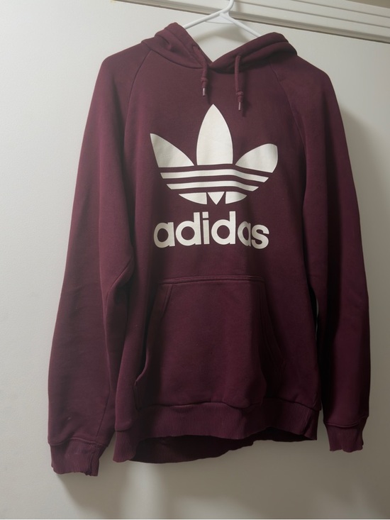 adidas Tops - adidas Pullover Hoodie in Burgundy with White Trefoil